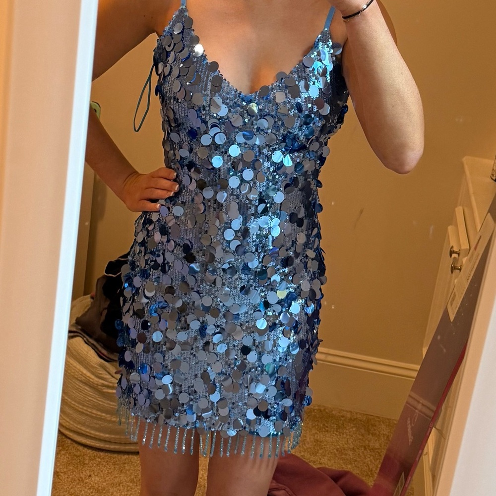 Blue Sequin Mini Dress